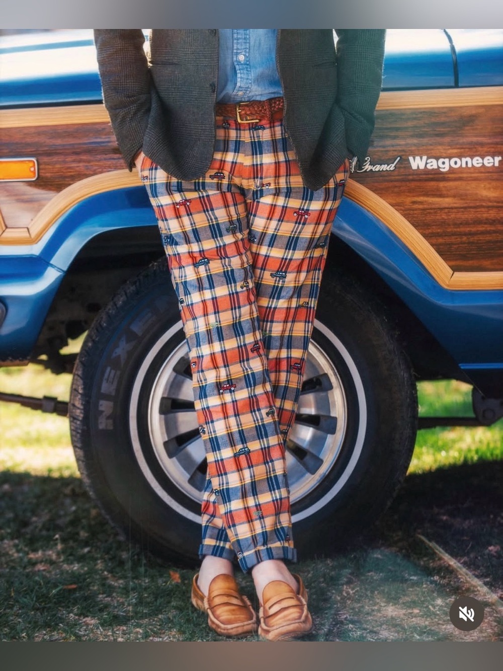 Kiel James Patrick Plaid Chinos in Orange & Blue Jeep KJP Embroidered